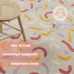Kinderteppich aus Schurwolle Beige Multi