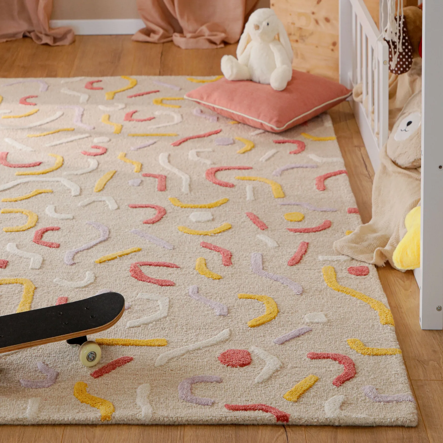 Kinderteppich aus Schurwolle Beige Multi "Confetti 2.0" Smart Kids