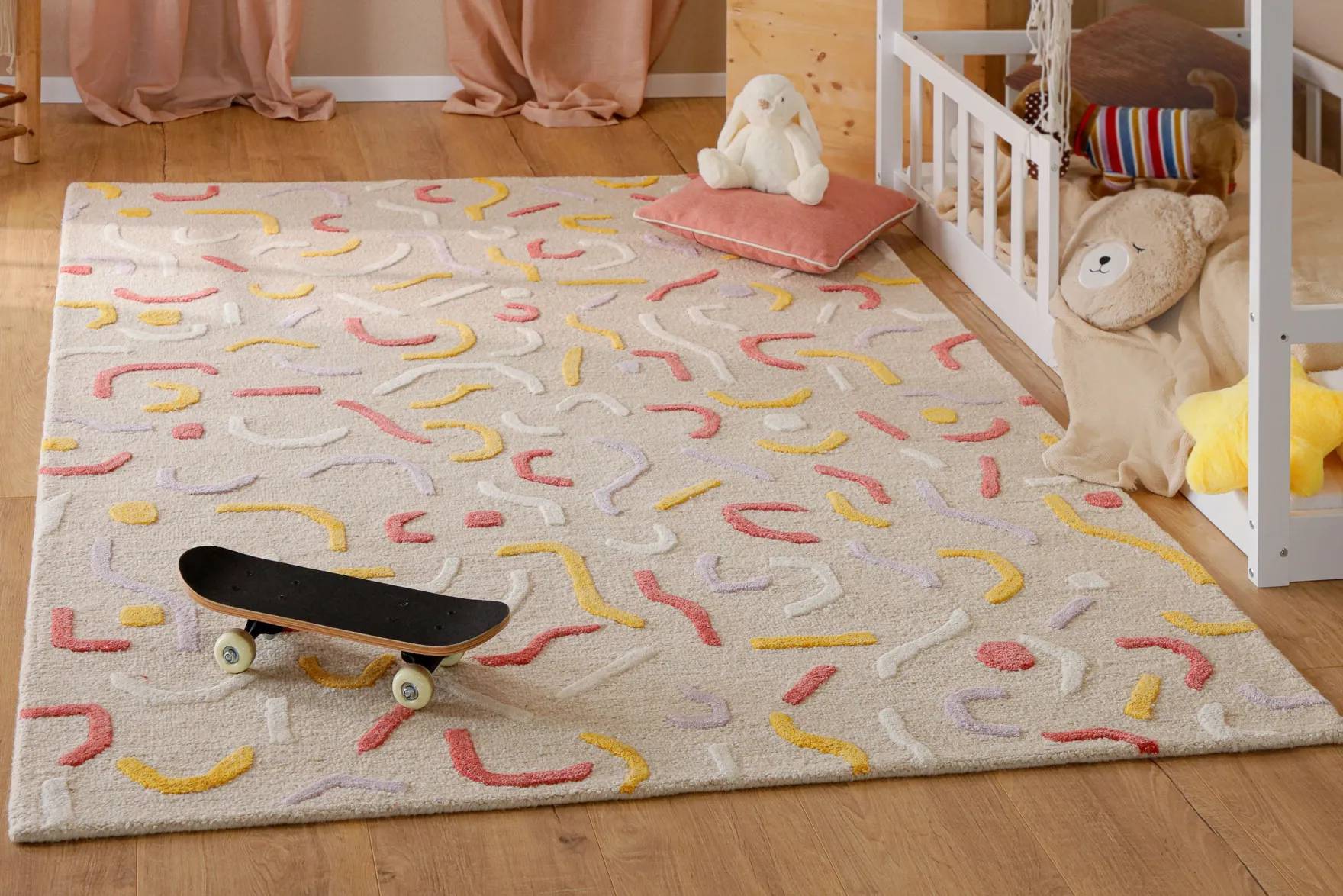 Kinderteppich aus Schurwolle Beige Multi "Confetti 2.0" Smart Kids