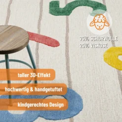 Kinderteppich aus Schurwolle Beige Multi