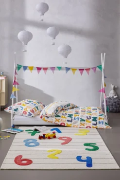 Kinderteppich aus Schurwolle Beige Multi