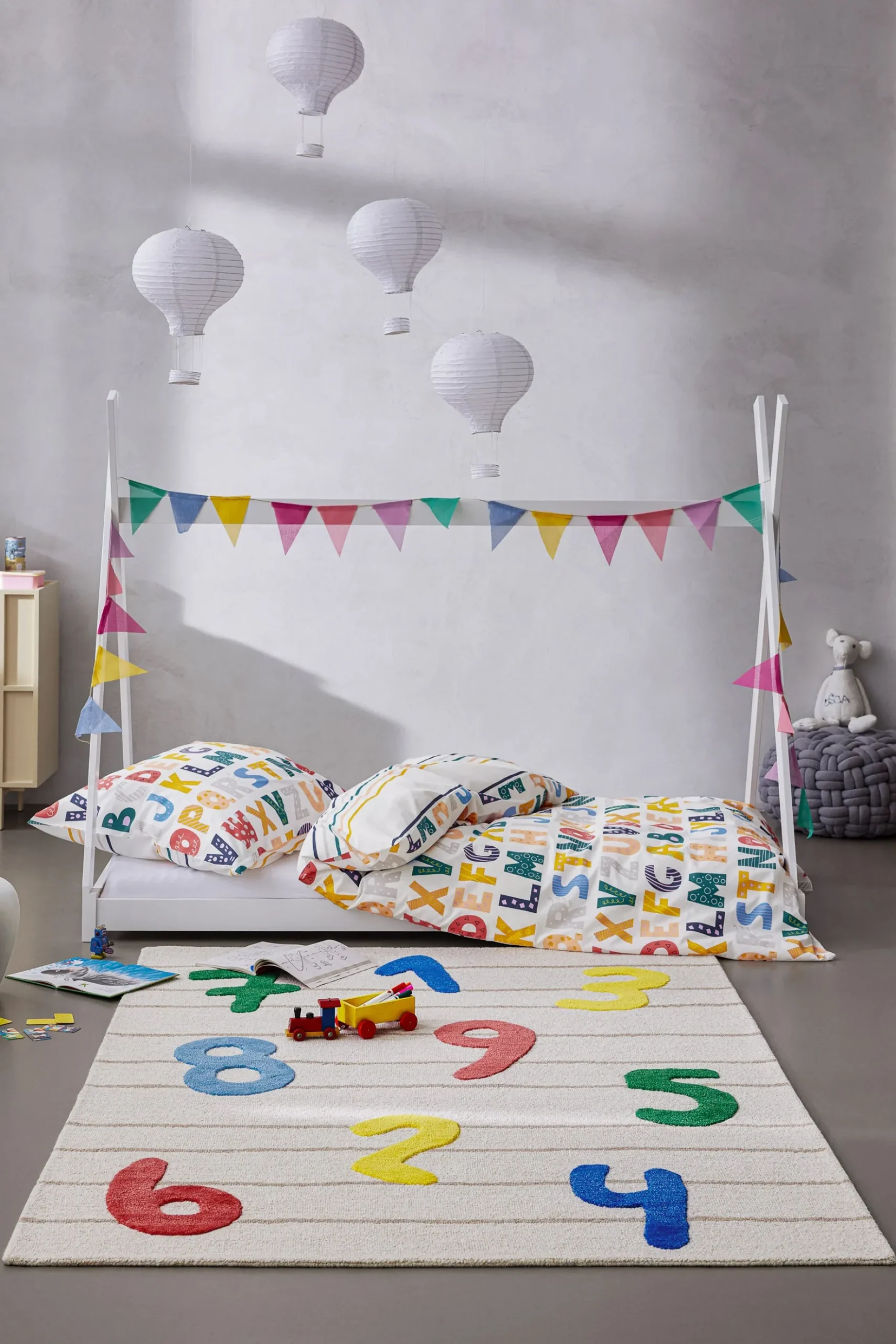 Kinderteppich aus Schurwolle Beige Multi "Countdown" Smart Kids