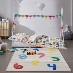 Kinderteppich aus Schurwolle Beige Multi