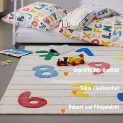 Kinderteppich aus Schurwolle Beige Multi