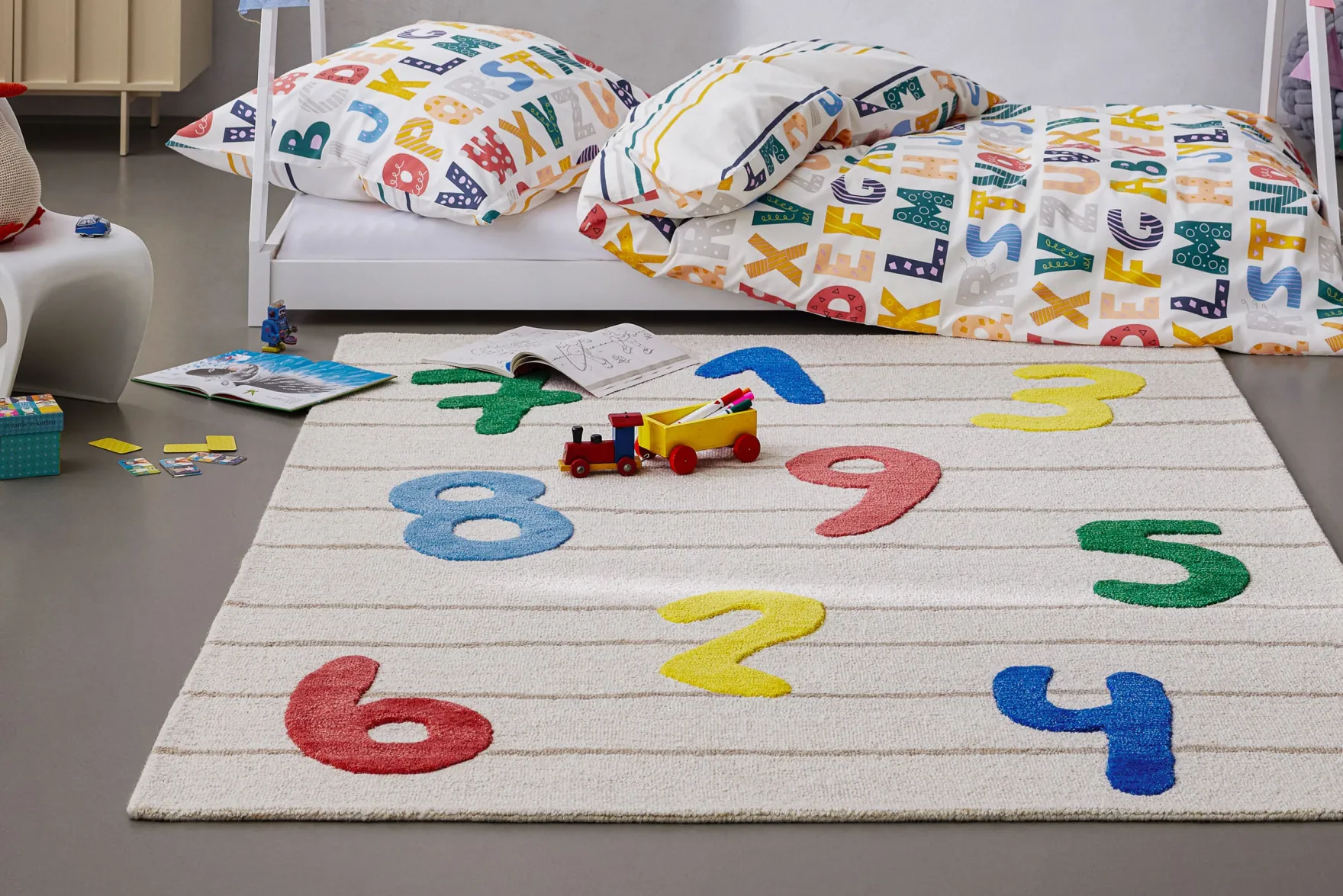 Kinderteppich aus Schurwolle Beige Multi "Countdown" Smart Kids