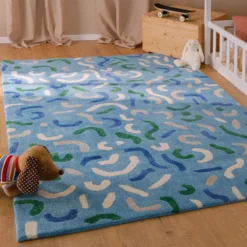 Kinderteppich aus Schurwolle Blau Grün "Confetti" Smart Kids