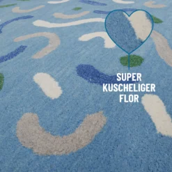 Kinderteppich aus Schurwolle Blau Grün 