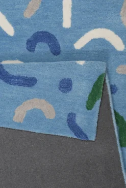 Kinderteppich aus Schurwolle Blau Grün 