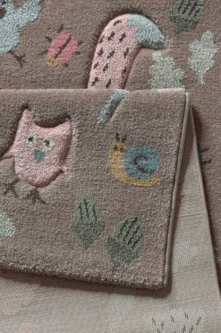 Kinderteppich dunkelbeige rosa blau 