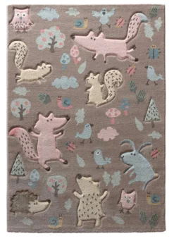 Kinderteppich dunkelbeige rosa blau 