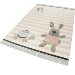 Kinderteppich rosa grau beige 