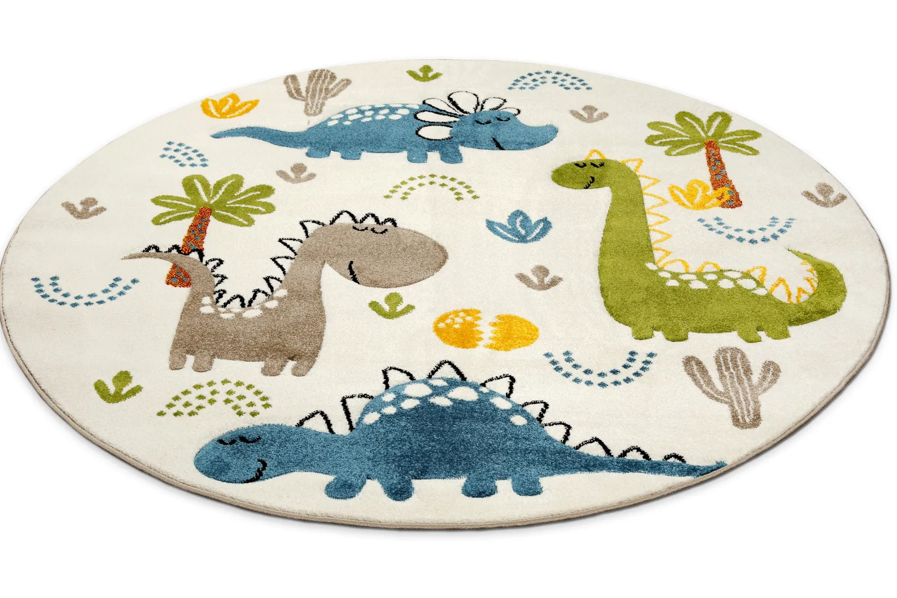Kinderteppich Rund Creme Weiß "Dino & Friends" Smart Kids