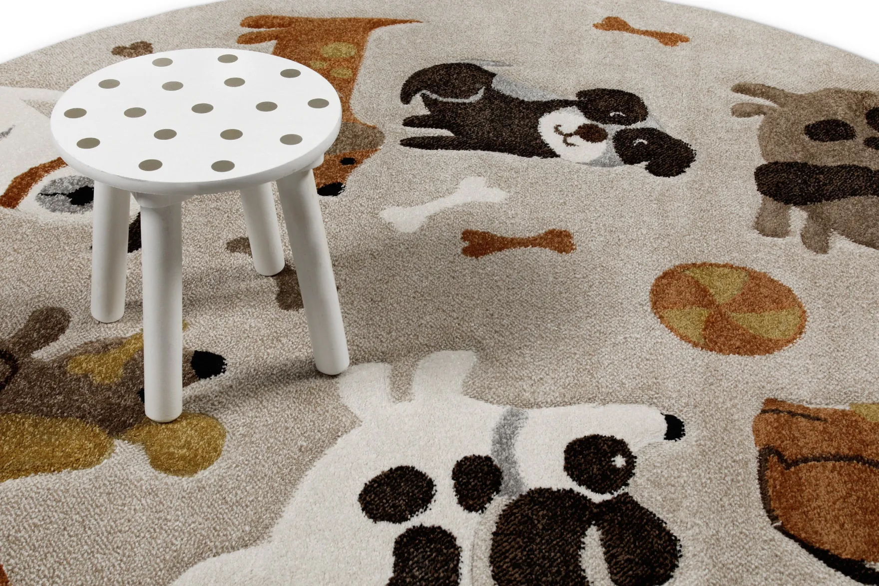 Kinderteppich Rund Sand Beige meliert "Rocky & Friends" Smart Kids