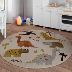 Kinderteppich Rund Sand Beige meliert