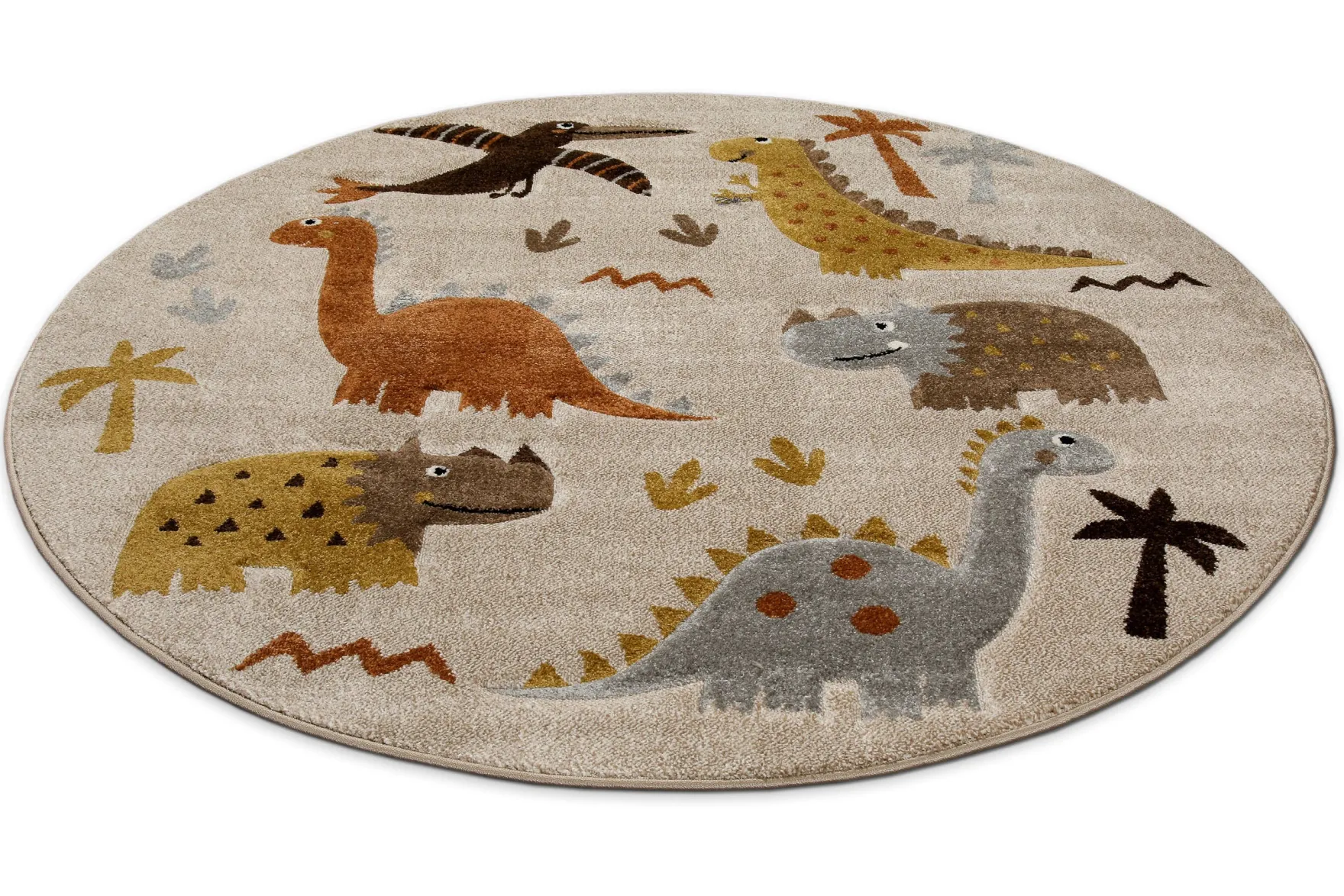 Kinderteppich Rund Sand Beige meliert "T-Rex & Friends" Smart Kids