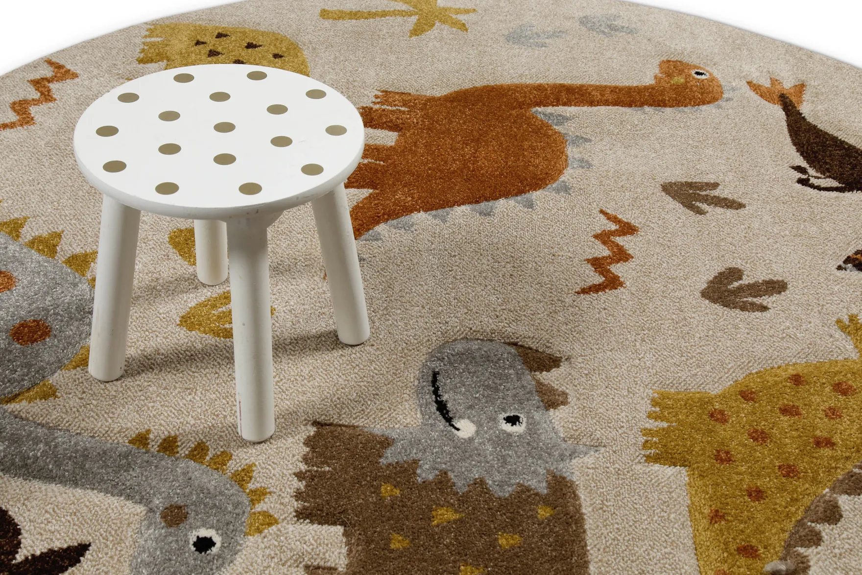 Kinderteppich Rund Sand Beige meliert "T-Rex & Friends" Smart Kids