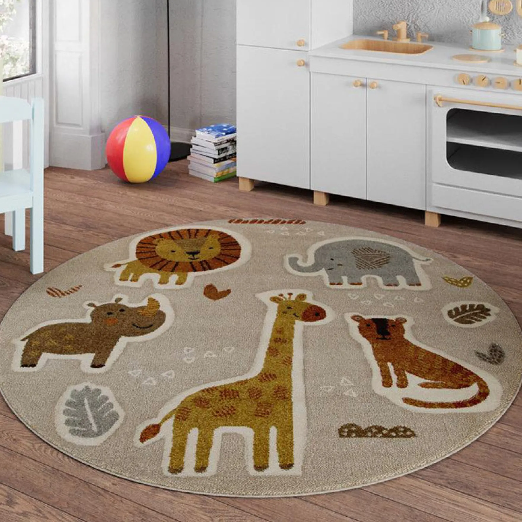 Kinderteppich Rund Sand Beige meliert "Nala & Friends" Smart Kids