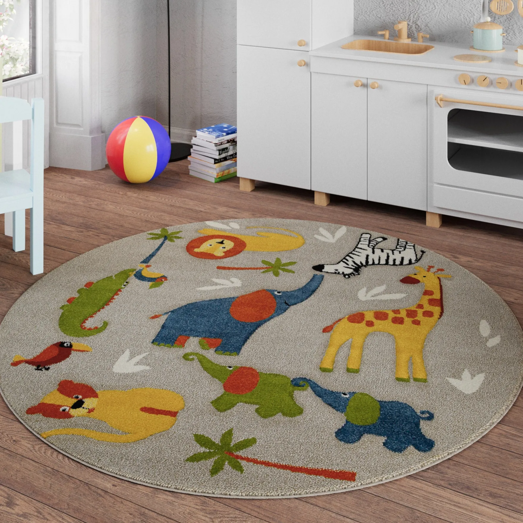 Kinderteppich Rund Sand Beige meliert "Benny & Friends" Smart Kids