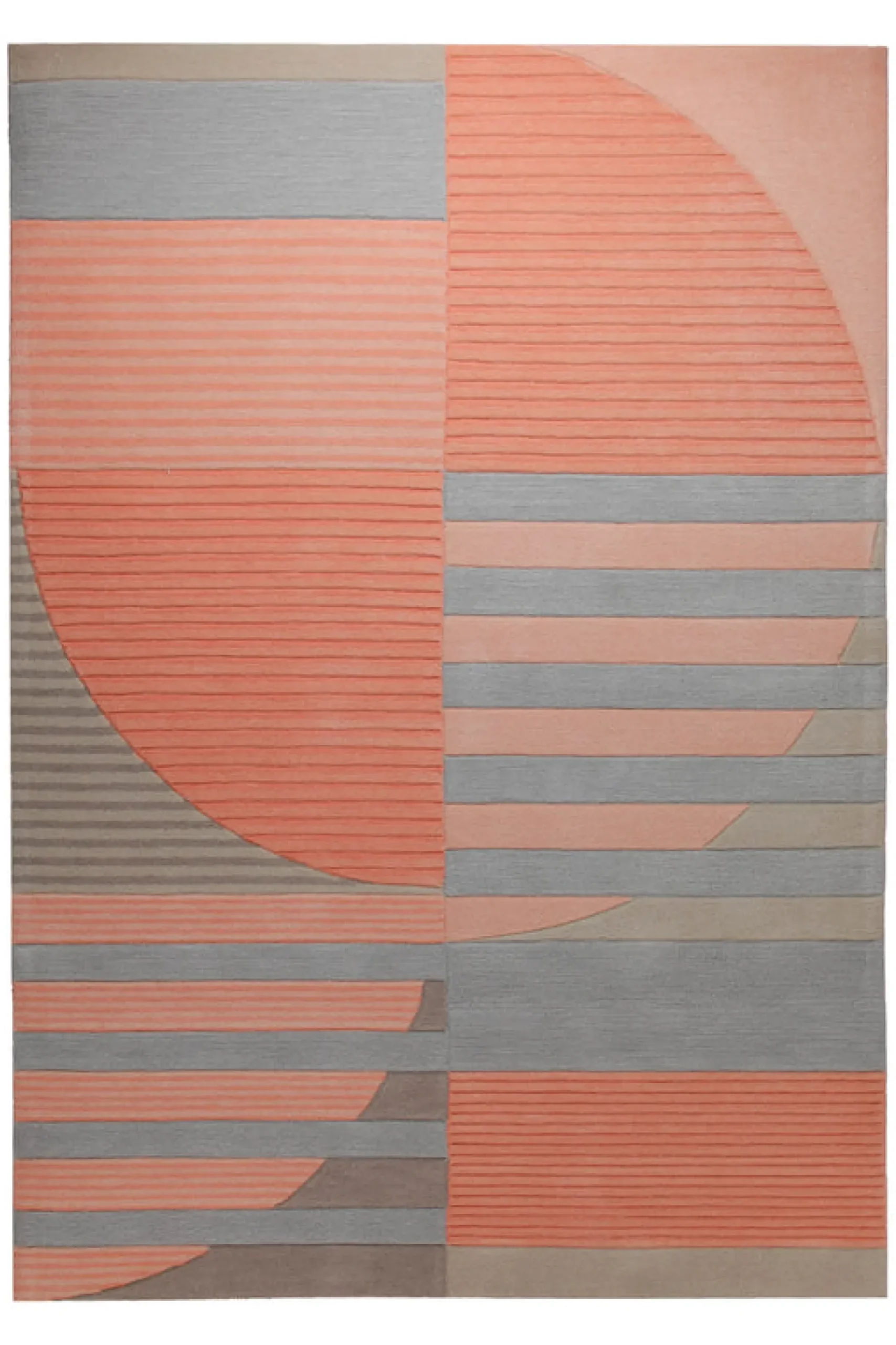 Kreissegmente in Koralle - Handtuft mit Rippenrelief 160 x 230 cm