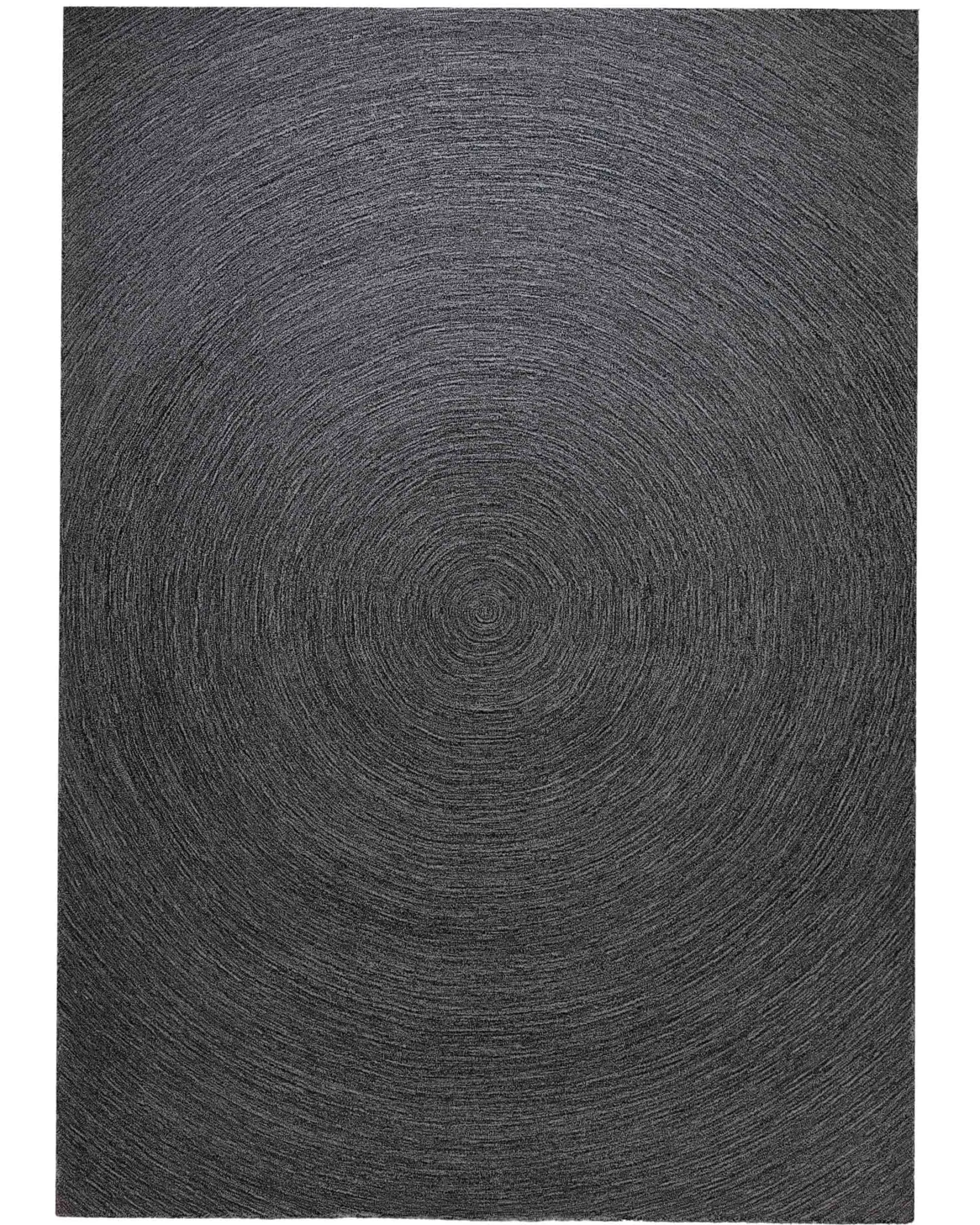 Kreiswirbel in Anthrazit - Handtuft Wolle 160 x 230 cm
