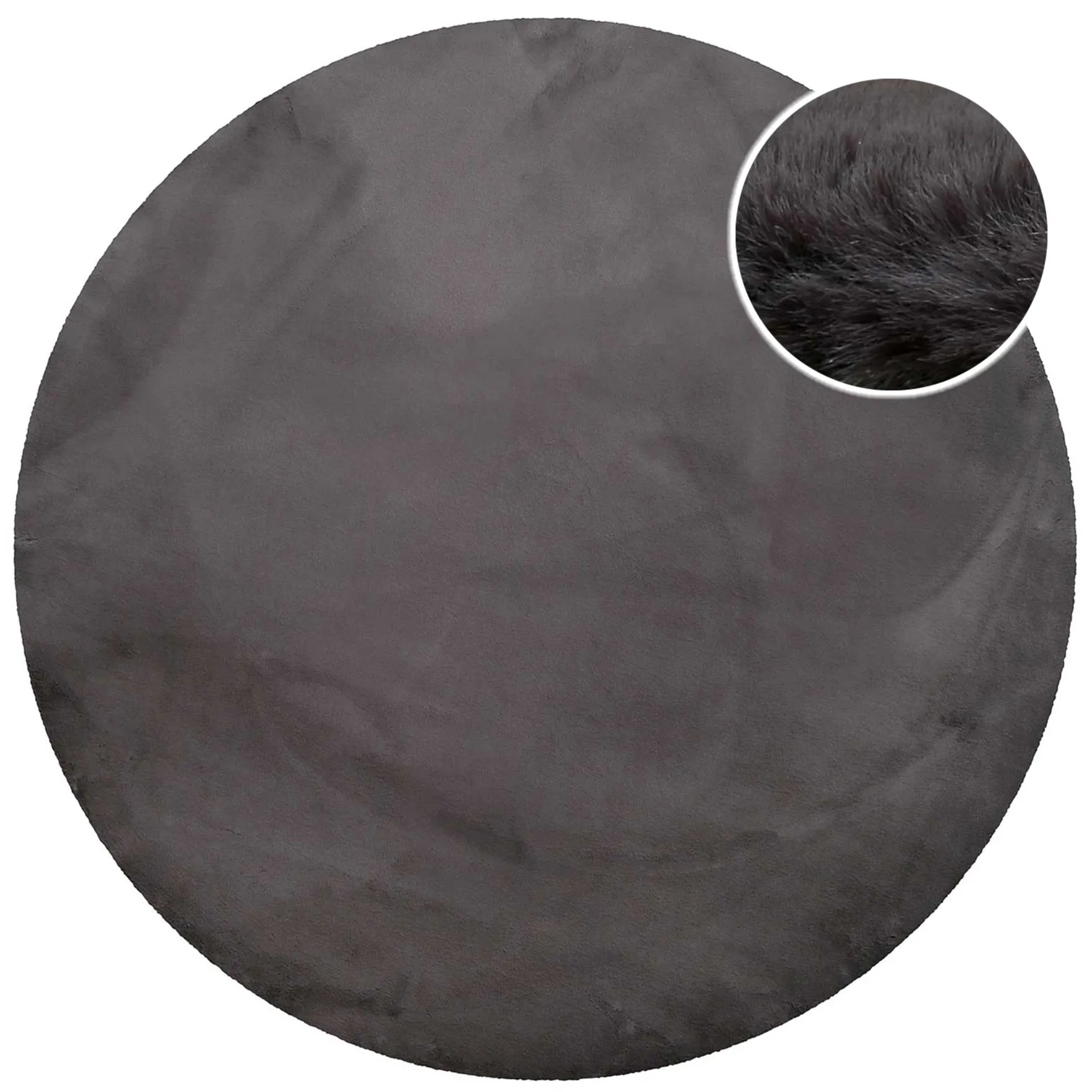 Kunstfell Teppich Rund Anthrazit flauschig und weich "Anna" WECONhome Basics