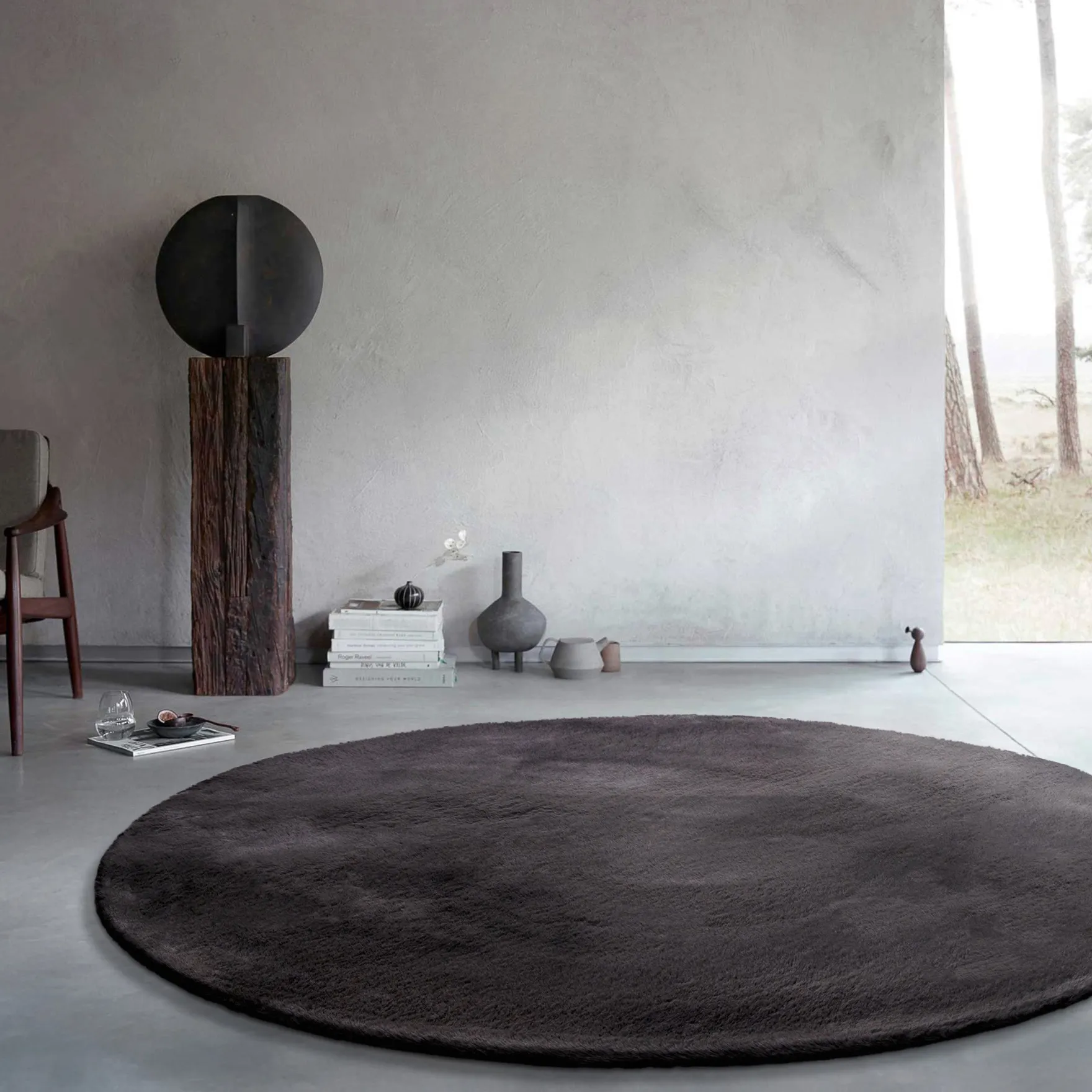 Kunstfell Teppich Rund Anthrazit flauschig und weich "Anna" WECONhome Basics