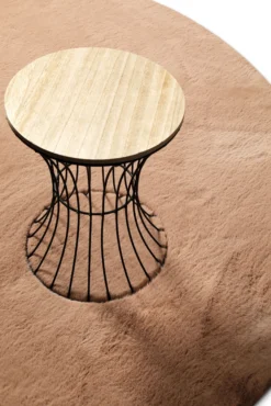 Kunstfell Teppich Rund Apricot flauschig und weich 