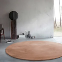 Kunstfell Teppich Rund Apricot flauschig und weich 