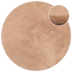 Kunstfell Teppich Rund Apricot flauschig und weich 