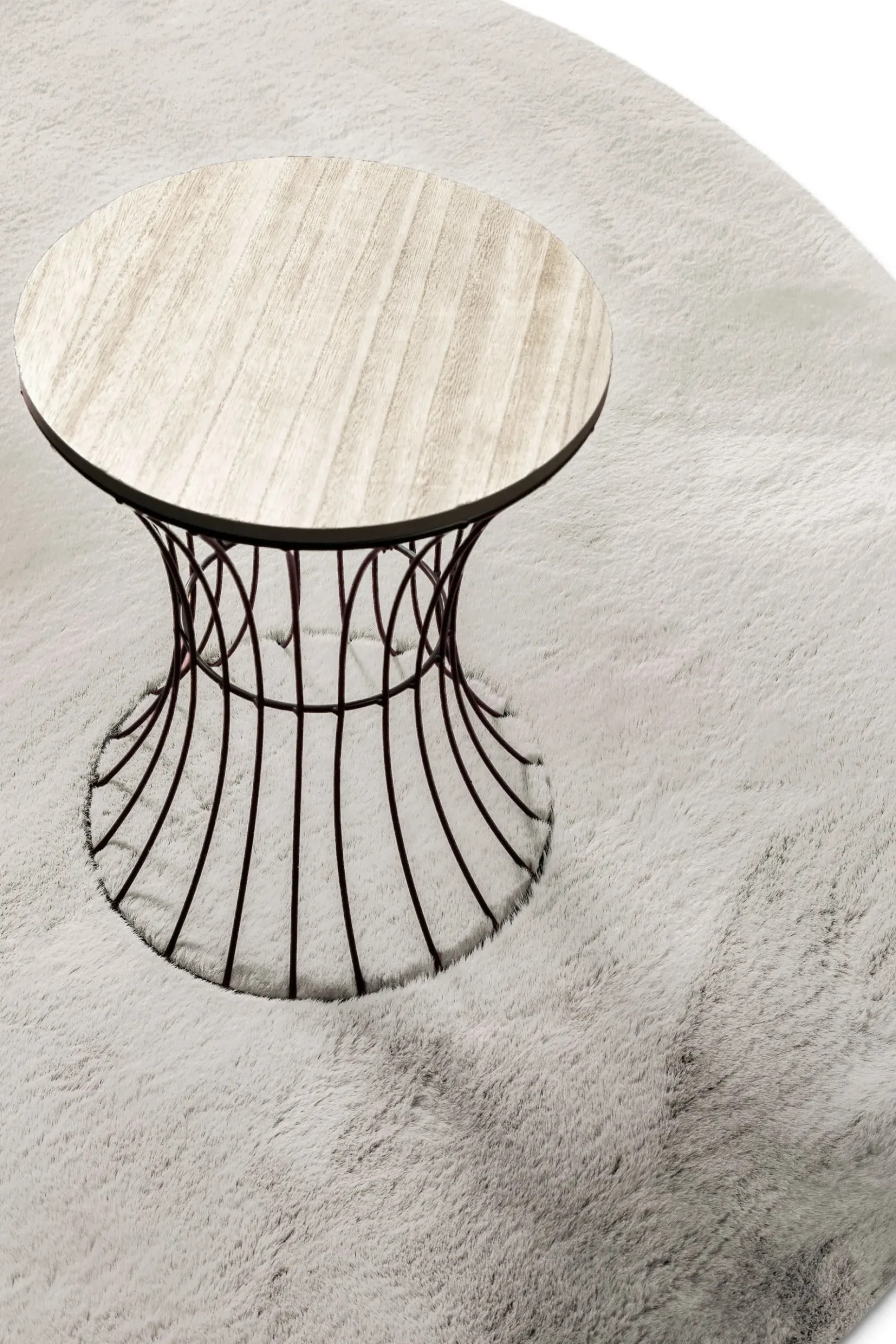 Kunstfell Teppich Rund Beige Grau flauschig und weich "Anna" WECONhome Basics