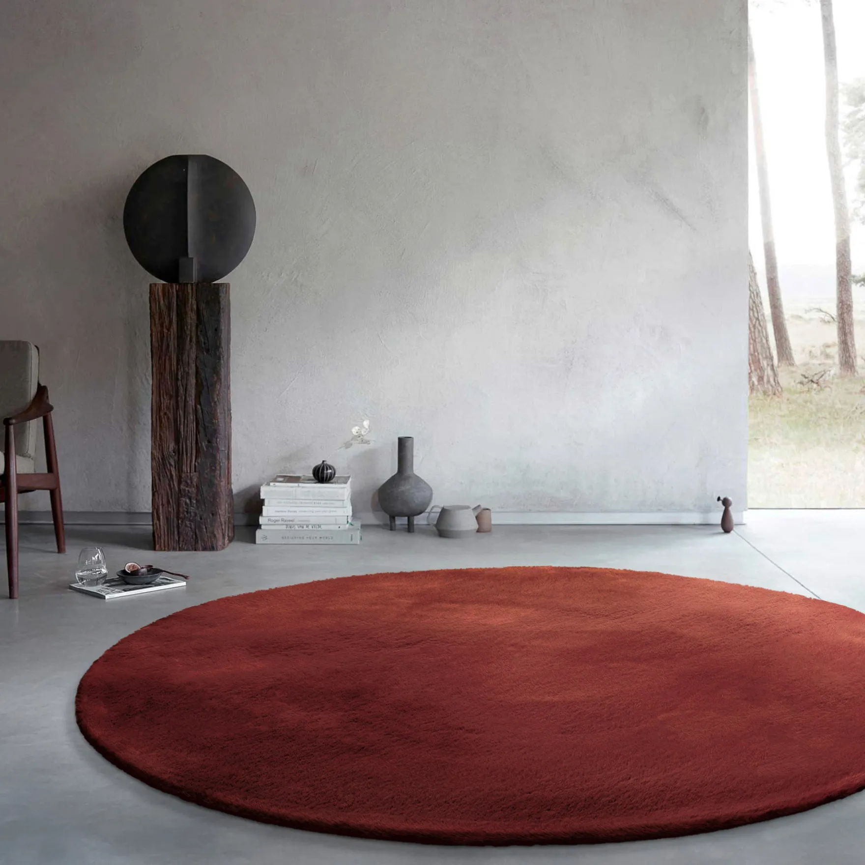 Kunstfell Teppich Rund Bordeaux flauschig und weich "Anna" WECONhome Basics