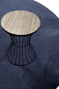 Kunstfell Teppich Rund Dunkelblau flauschig und weich "Anna" WECONhome Basics