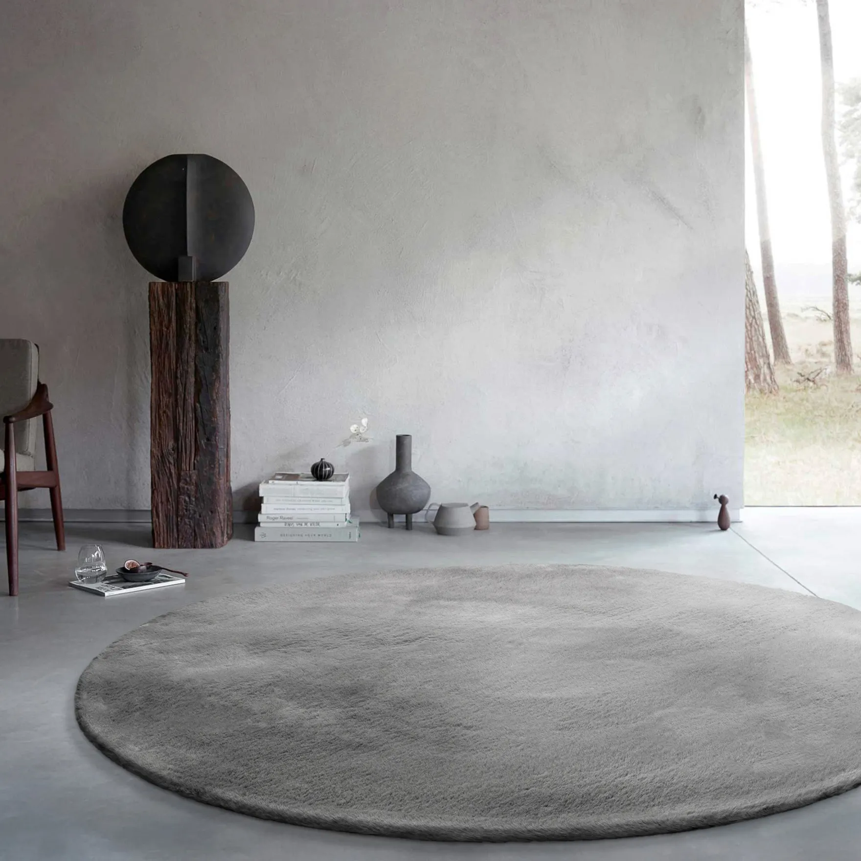 Kunstfell Teppich Rund Grau flauschig und weich "Anna" WECONhome Basics