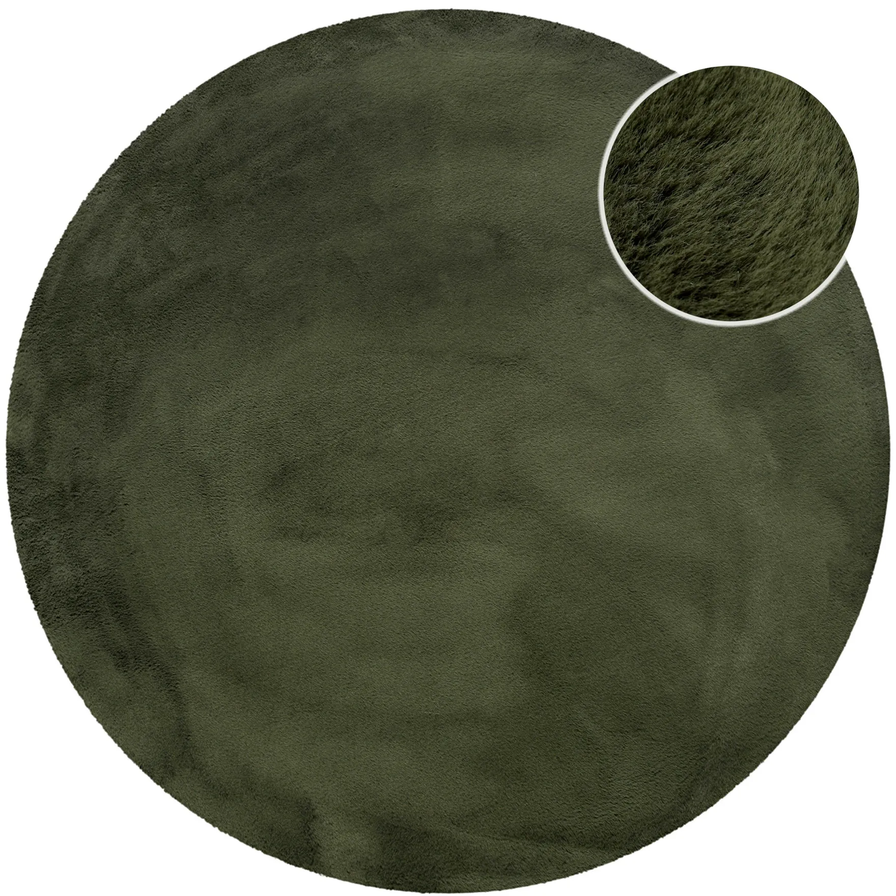 Kunstfell Teppich Rund Olive flauschig und weich "Anna" WECONhome Basics