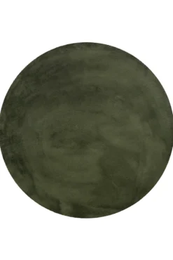 Kunstfell Teppich Rund Olive flauschig und weich