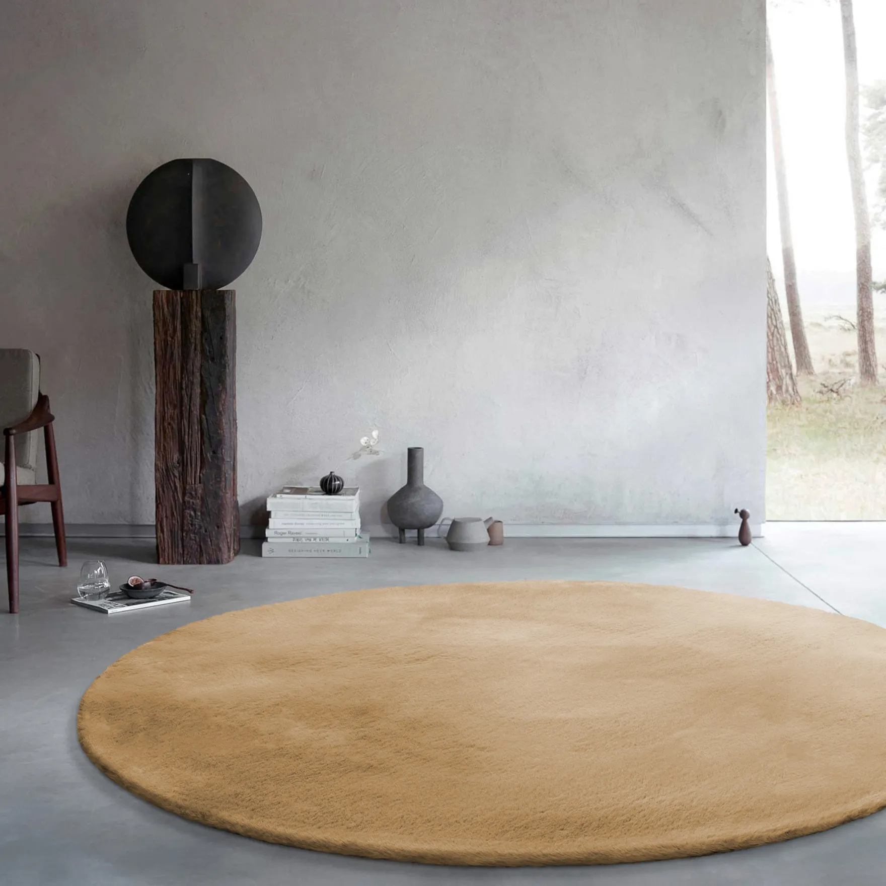 Kunstfell Teppich Rund Sand flauschig und weich "Anna" WECONhome Basics