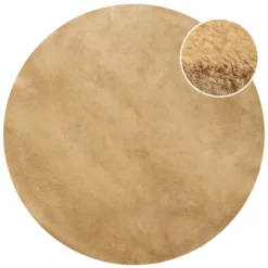 Kunstfell Teppich Rund Sand flauschig und weich