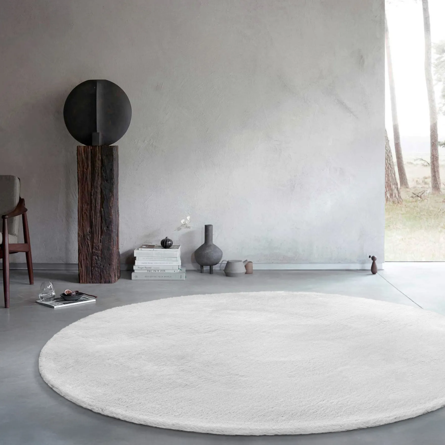 Kunstfell Teppich Rund Weiß flauschig und weich "Anna" WECONhome Basics