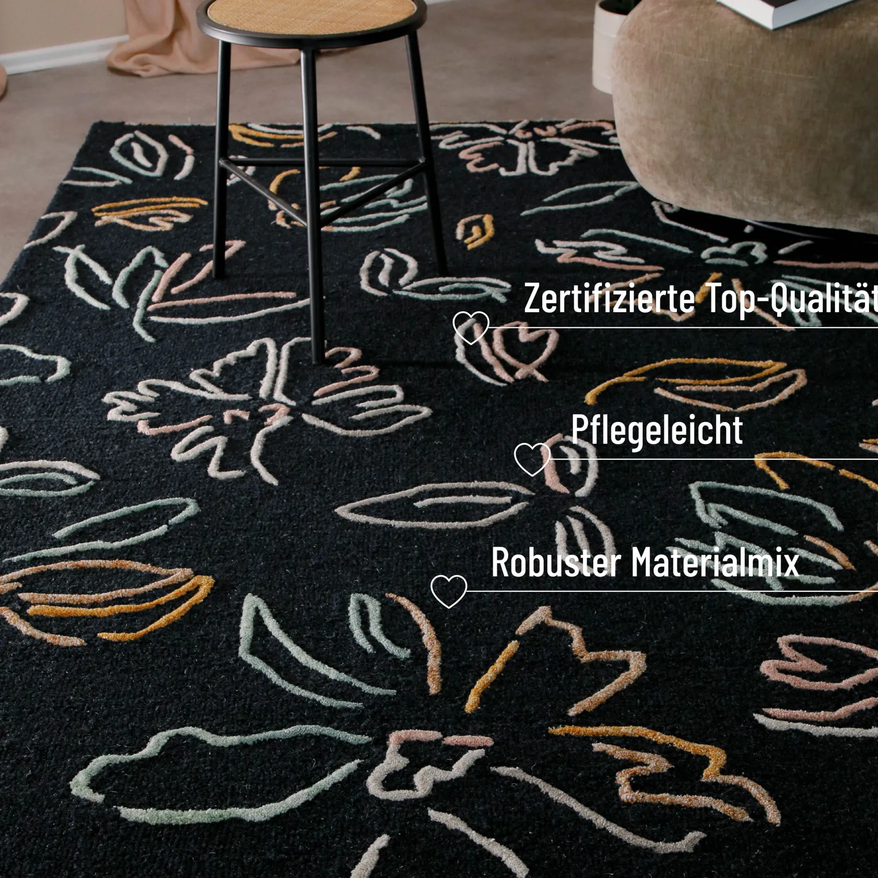 Kurzflorteppich Anthrazit aus Schurwolle "Vee" WECONhome