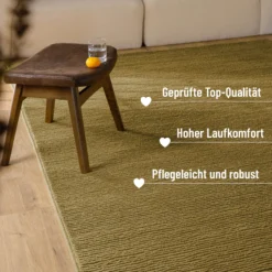 Kurzflor Teppich aus Schurwolle Blass Grün 