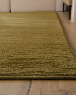 Kurzflor Teppich aus Schurwolle Blass Grün 