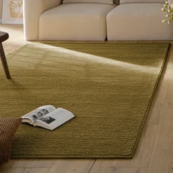 Kurzflor Teppich aus Schurwolle Blass Grün 
