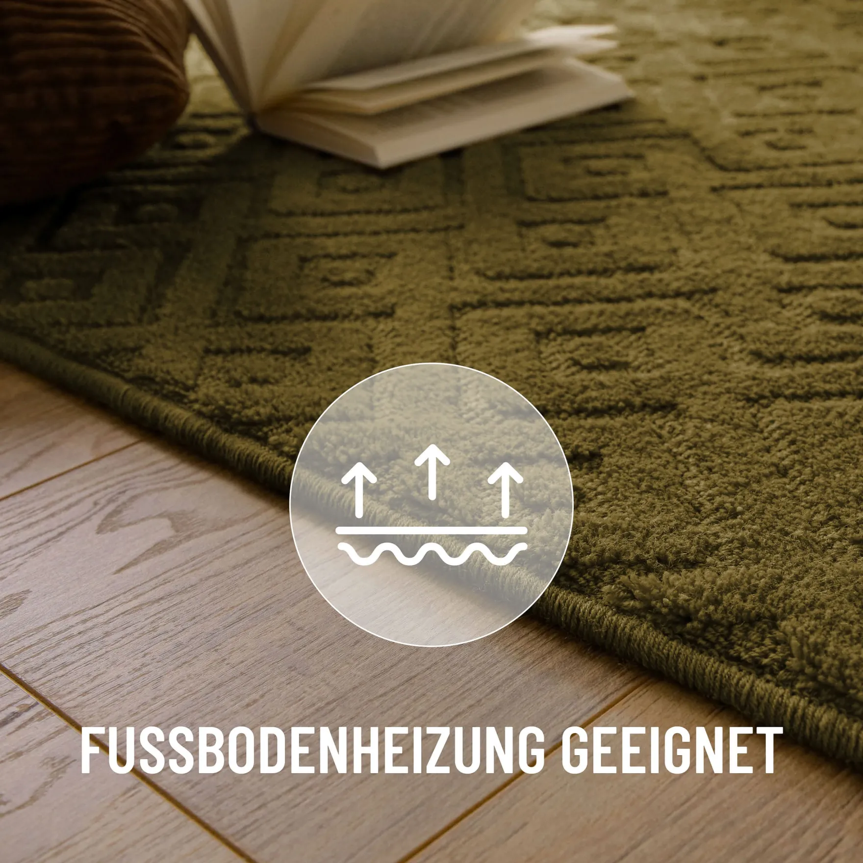 Kurzflor Teppich aus Schurwolle Oliv Grün "Castello TWO" WECONhome