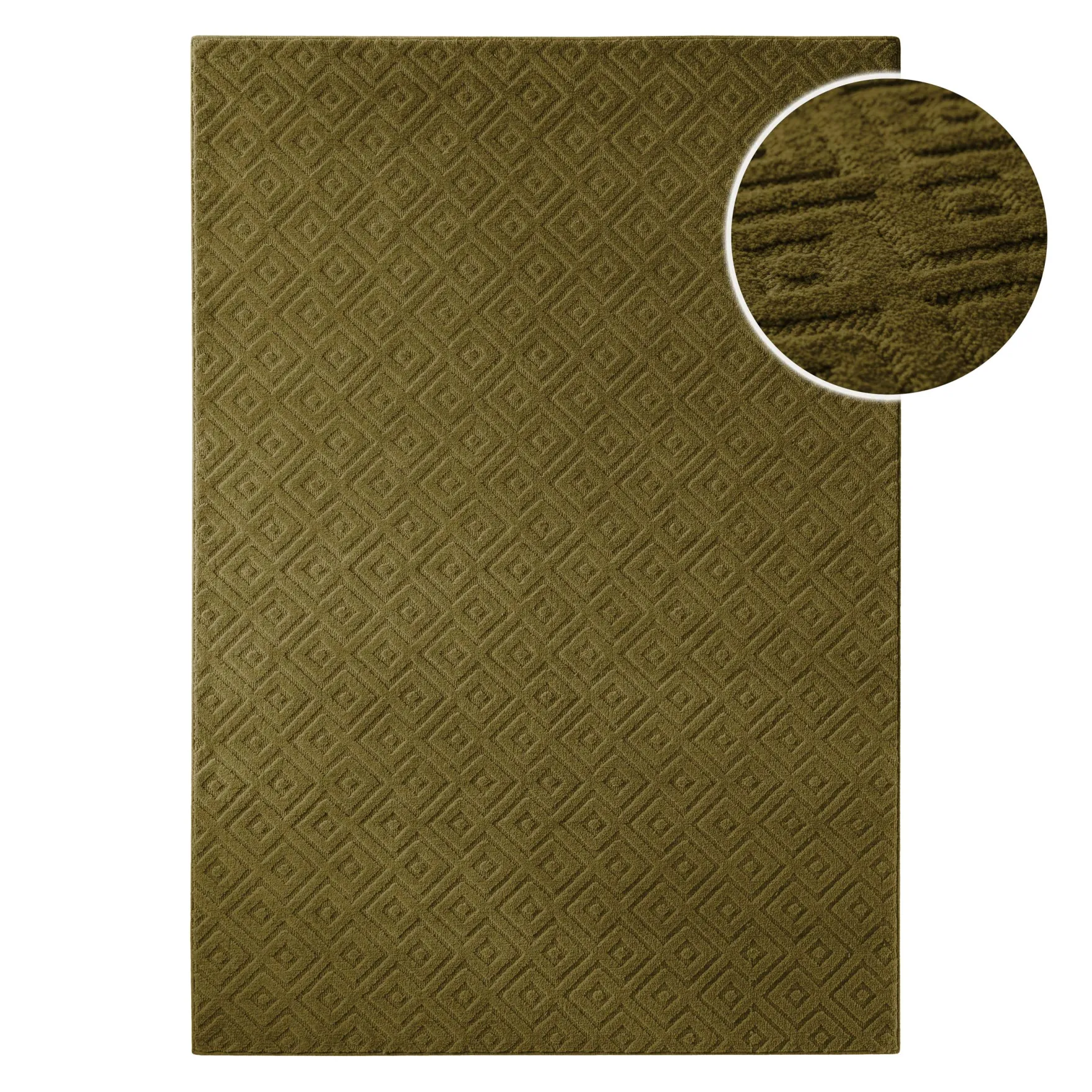 Kurzflor Teppich aus Schurwolle Oliv Grün "Castello TWO" WECONhome