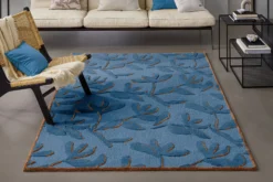 Kurzflor Teppich aus Schurwolle Blau Multi 