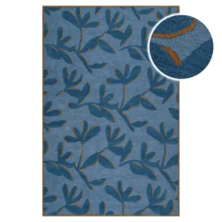 Kurzflor Teppich aus Schurwolle Blau Multi 