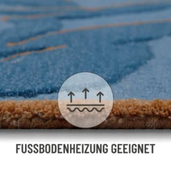 Kurzflor Teppich aus Schurwolle Blau Multi 