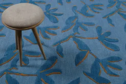 Kurzflor Teppich aus Schurwolle Blau Multi 