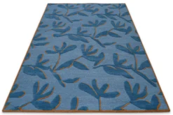 Kurzflor Teppich aus Schurwolle Blau Multi 