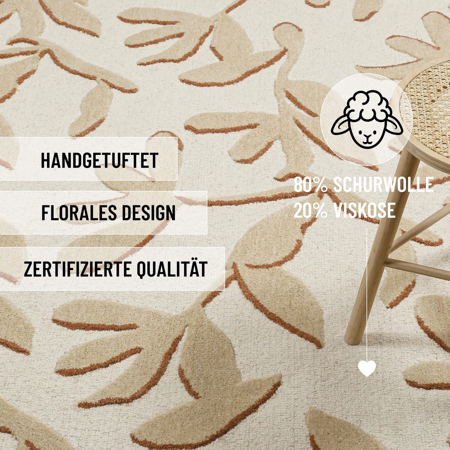 Kurzflor Teppich aus Schurwolle Beige Multi "Summers Peak" WECONhome